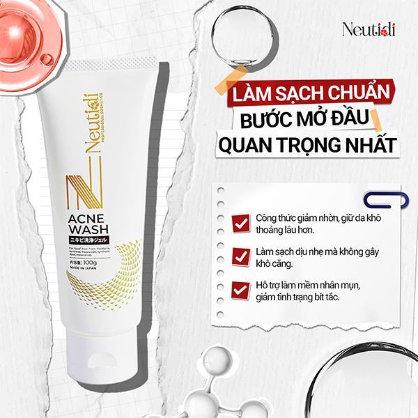Neutidi Acne Wash sữa rửa mặt cho da dầu lỗ chân lông to đáng dùng nhất 2026