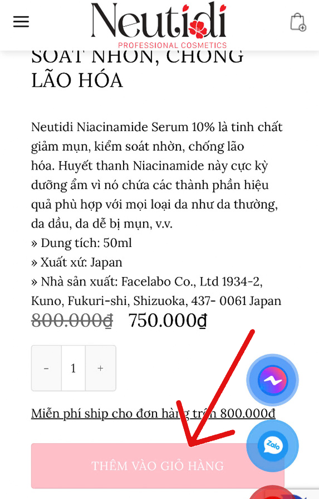 Hướng dẫn mua hàng 1 Hướng dẫn các bước đặt hàng trên Neutidi.com - Bước 1