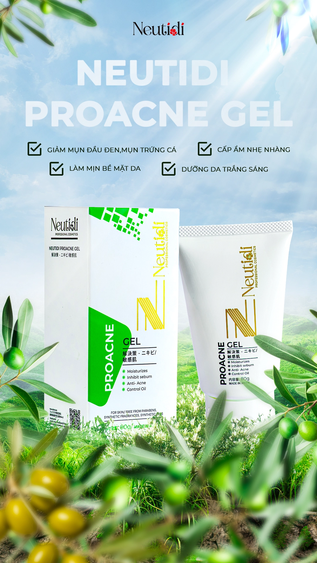 Gel dưỡng ẩm, ngừa mụn Neutidi ProAcne Gel 10 Neutidi Proacne Gel hỗ trợ giảm mụn - giới thiệu sản phẩm
