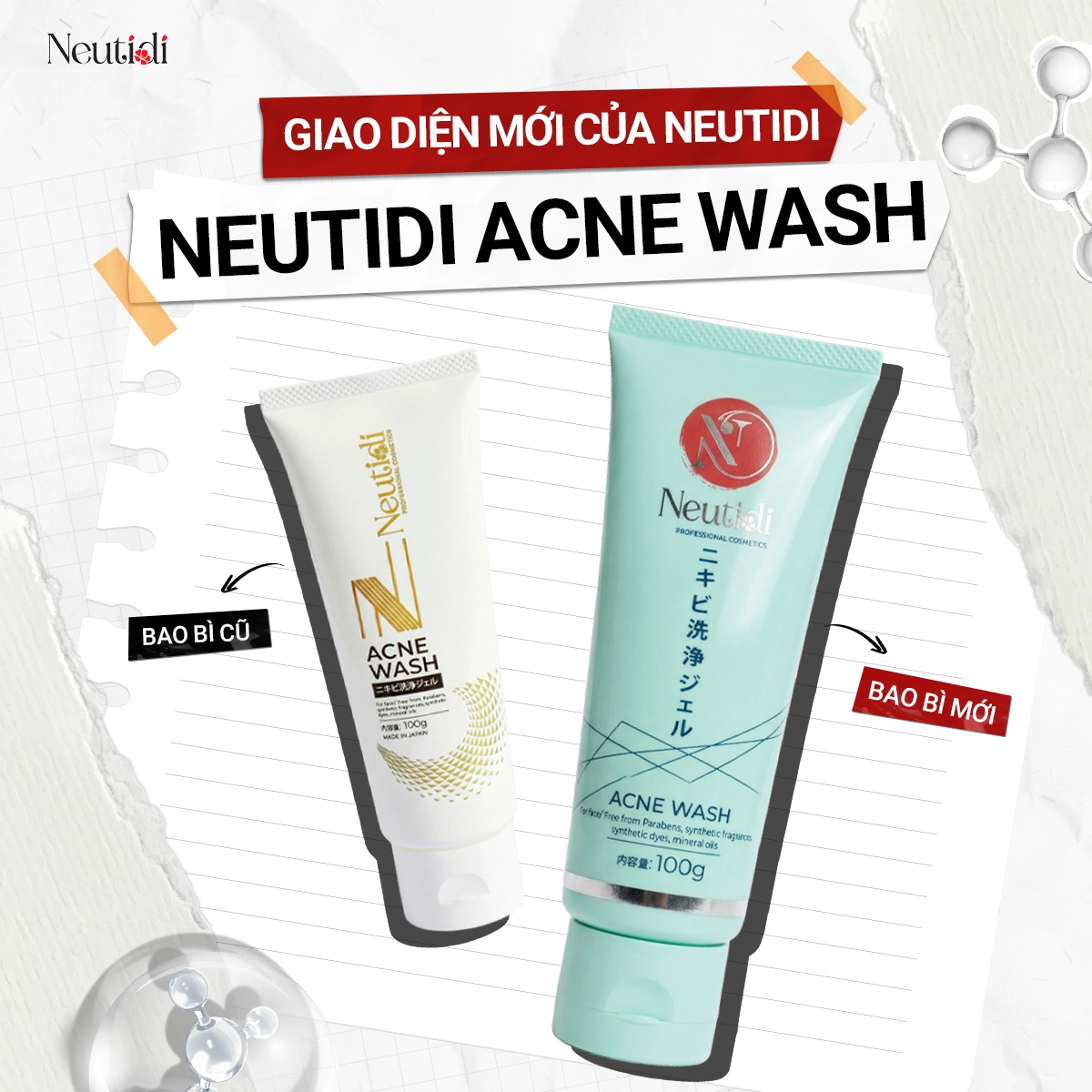 Trang chủ 33 Sữa rửa mặt Neutidi Acne Wash bao bì mới