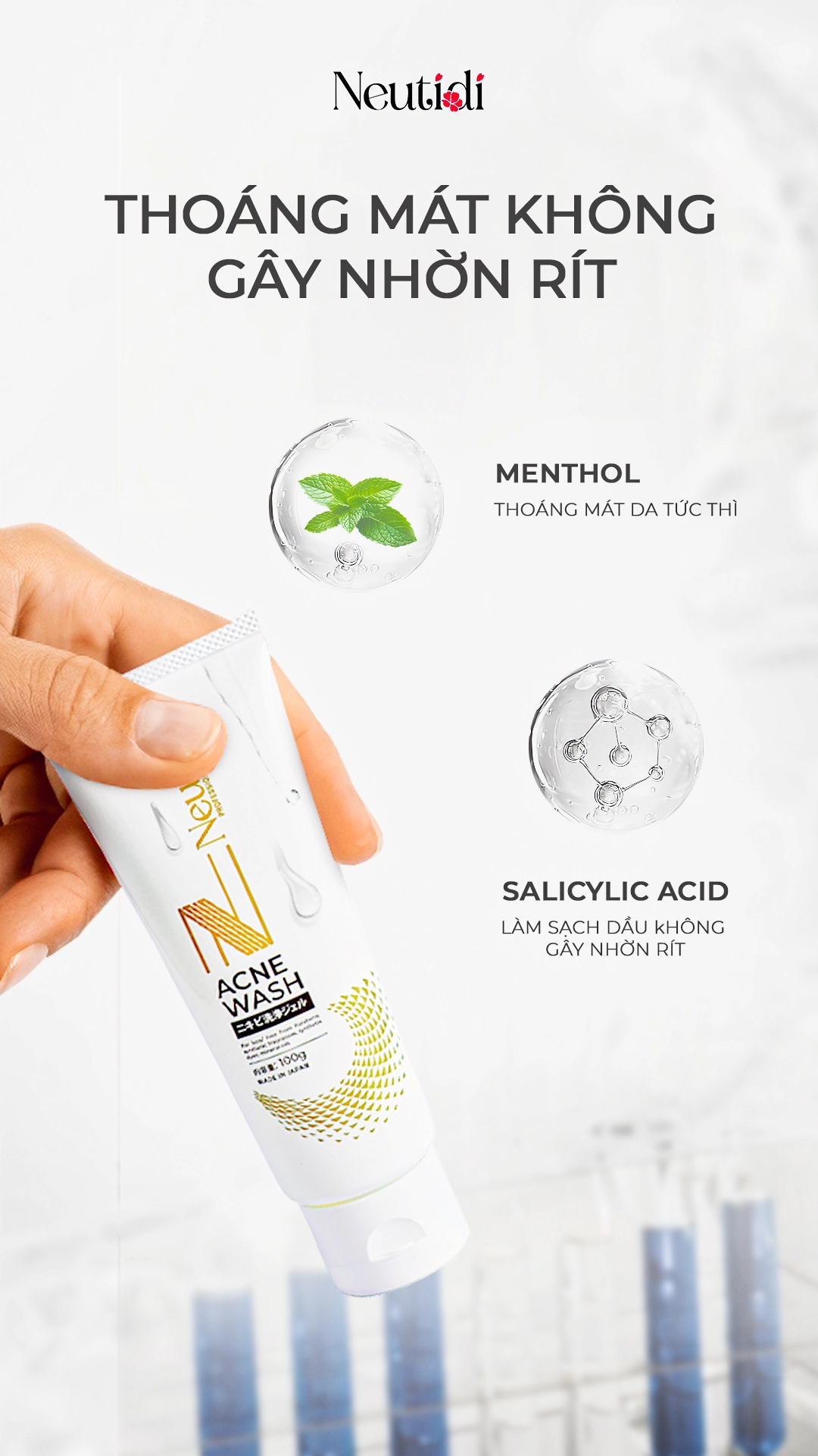 Neutidi Acne Wash - Thoáng mát, không gây nhờn rít cho da mụn