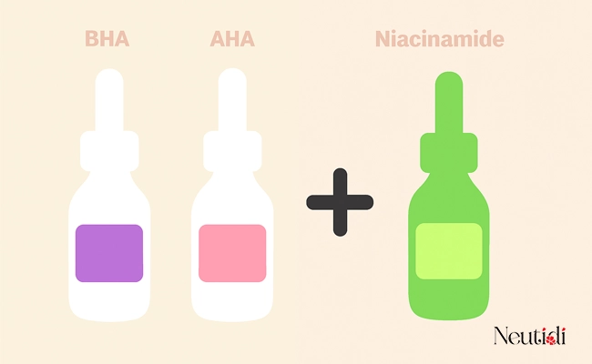 AHA và BHA không nên dùng chung với Niacinamide