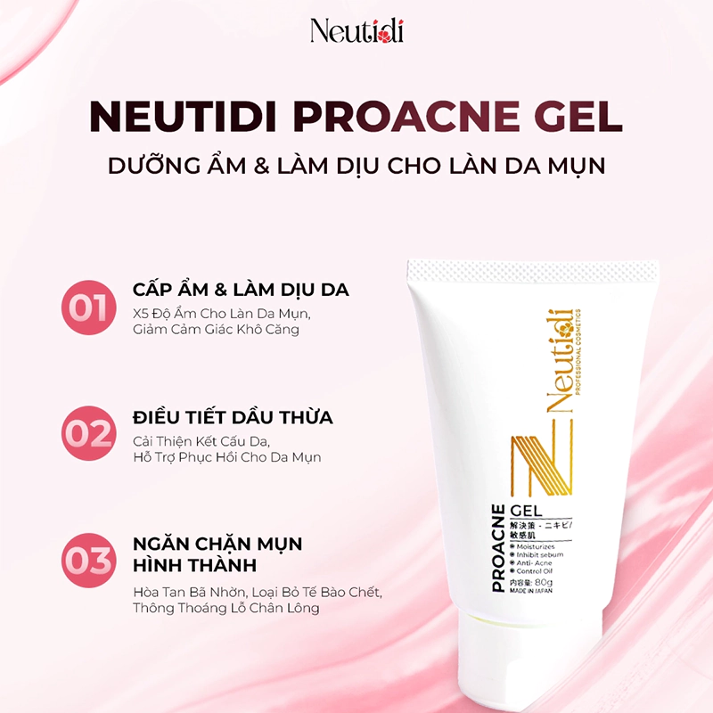 Review gel dưỡng ẩm cho da mụn Neutidi Proacne Gel
