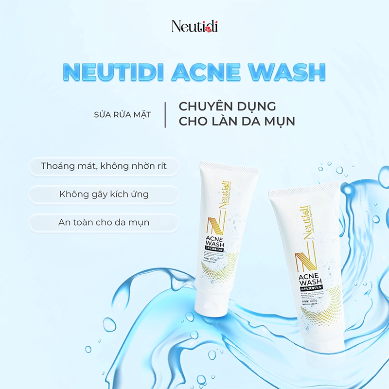 Review sữa rửa mặt cho da mụn Neutidi Acne Wash