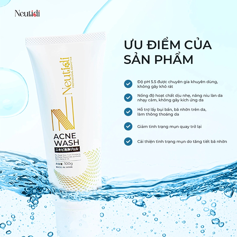 Ưu điểm của sữa rửa mặt Neutidi cho da mụn