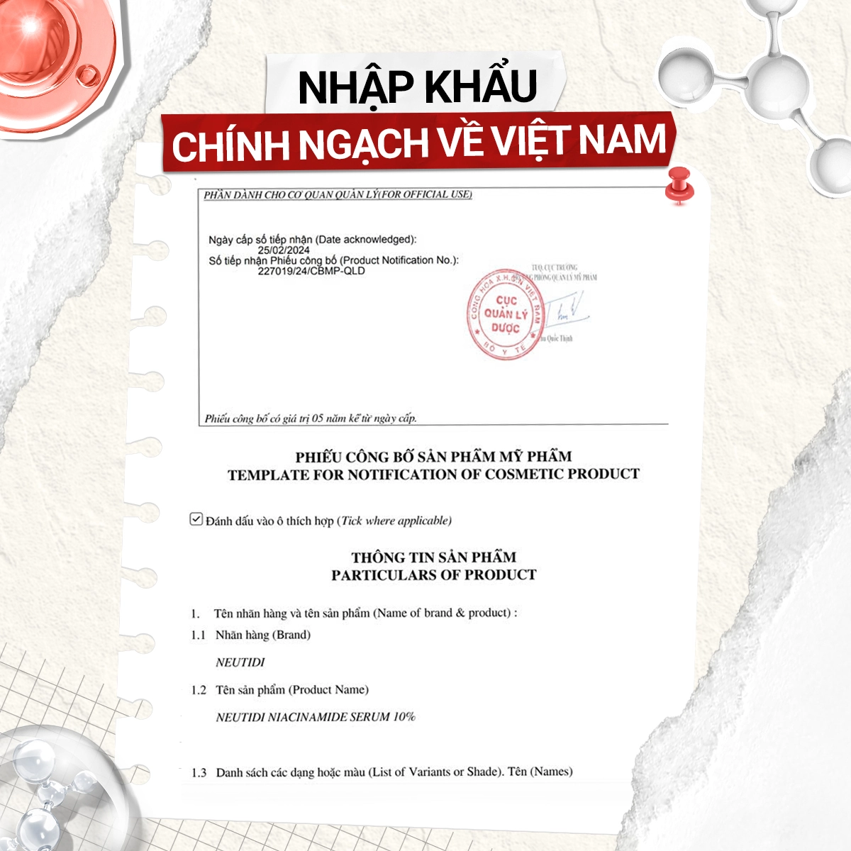 Giấy công bố Neutidi Serum Niacinamide