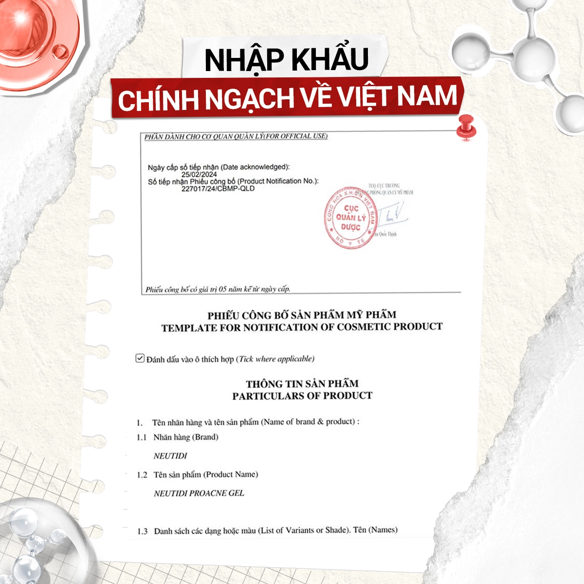 Giấy công bố Neutidi Proacne Gel