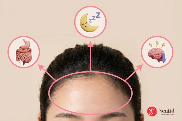 Giải mã 12 vị trí mọc mụn trên mặt: Cảnh báo sức khoẻ gan - phổi - tiêu hoá 3 Mụn vùng trán cảnh báo vấn đề tiêu hoá, gan, stress, thiếu ngủ