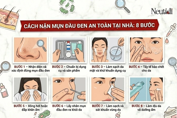 Cách nặn mụn đầu đen chuẩn y khoa, an toàn, không sẹo thâm 3 Các bước nặn mụn đầu đen tại nhà