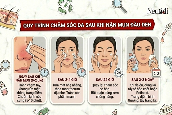 Cách nặn mụn đầu đen chuẩn y khoa, an toàn, không sẹo thâm 4 Chăm sóc da sau khi nặn mụn đầu đen