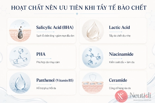 Da mụn có nên tẩy tế bào chết? 4 bước thực hiện đúng chuẩn 4 Các thành phần tẩy tế bào chết nên chọn cho da mụn