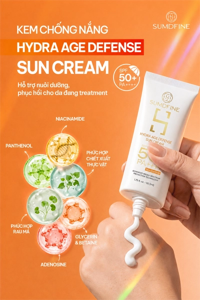 Kem chống nắng Sumdfine Hydra Age Defense Sun Cream - phù hợp khi điều trị mụn cám