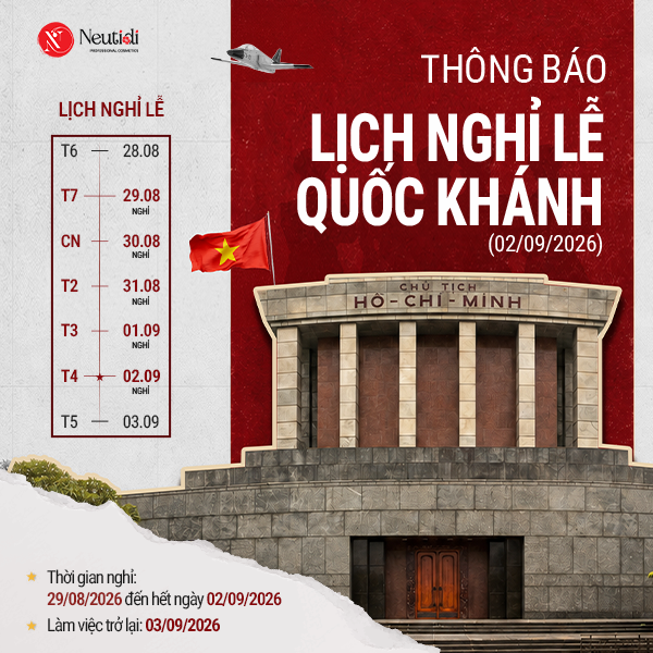 Lịch nghỉ lễ Quốc khánh 02/09/2026 của Dược Mỹ Phẩm Neutidi