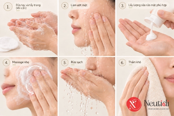Các bước dùng sữa rửa mặt đúng cách