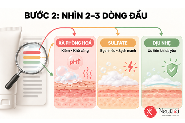 Kiểm tra thành phần tẩy rửa của sữa rửa mặt