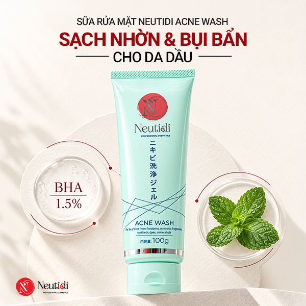 Làm sao để da mặt không bị bóng nhờn, đổ dầu thừa trong suốt cả ngày? 7 Neutidi Acne Wash - sữa rửa mặt giúp làm sạch dầu thừa trên da hiệu quả
